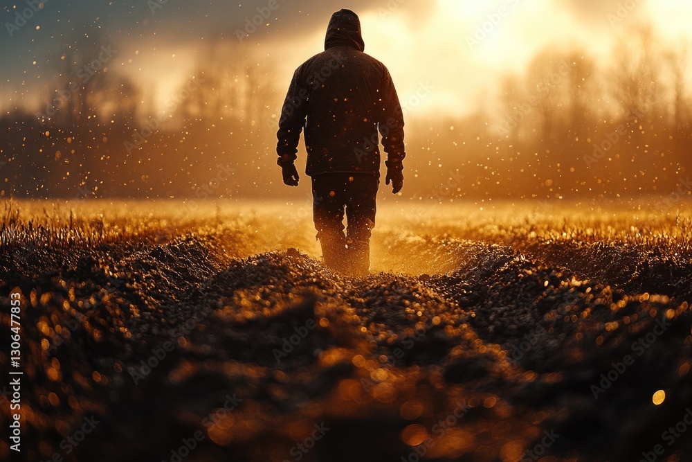 Poster a person stands alone in a snowy field with nothing but winter scenery around them