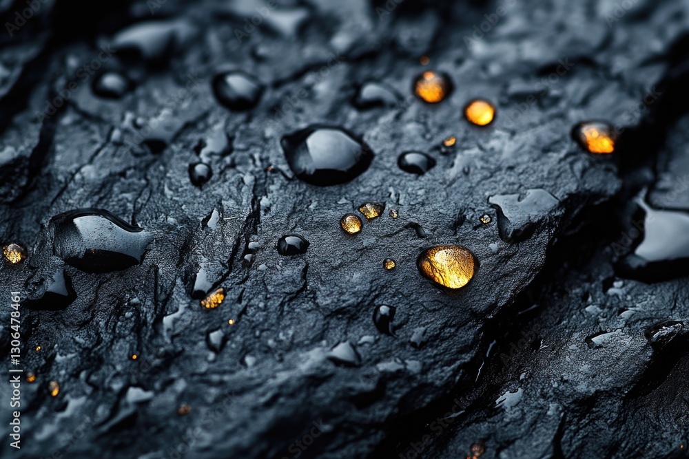 Aufkleber close-up view of tiny water droplets resting on the surface of a rocky terrain