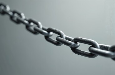 Obraz premium Metallic chain with interlocked links strength, security, unity on neutral background. Metal hardware shows industrial power, connection, rugged construction, secure bond, unbreakable. Photo