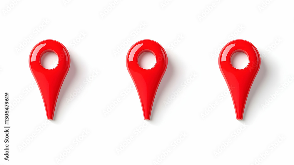 Poster red location markers arranged on white background for navigation use