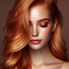 Fototapeta premium Strawberry Blonde Hair Warm reddish blonde hair with a soft peac