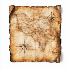 An aged treasure map with faded ink on worn parchment background
