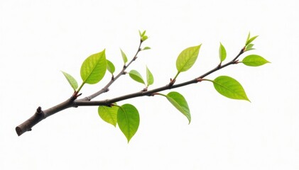 Fototapeta premium Single birch branch with a few twigs isolated on white background, nature, branches, forest