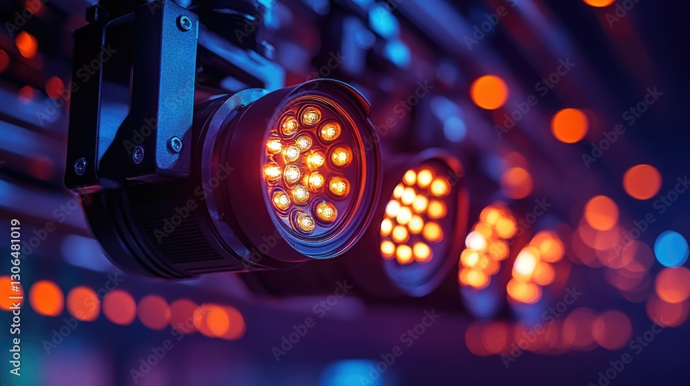 Poster a group of lights mounted on a wall, suitable for use in interior design or as a decorative accent