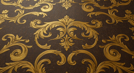 Elegant Gold and Brown Damask Wallpaper Texture Background Ornate Vintage Floral Design
