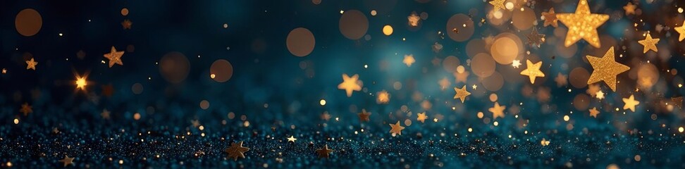 Elegant vertical backdrop featuring gold glitter and scattered stars for Christmas celebrations , celebration, photo