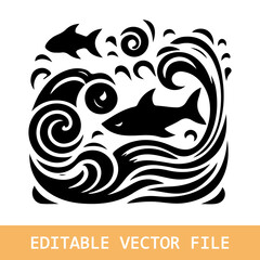 Sea wave sketch. Vintage hand drawn ocean tidal storm waves isolated on white background for surfing and seascape.