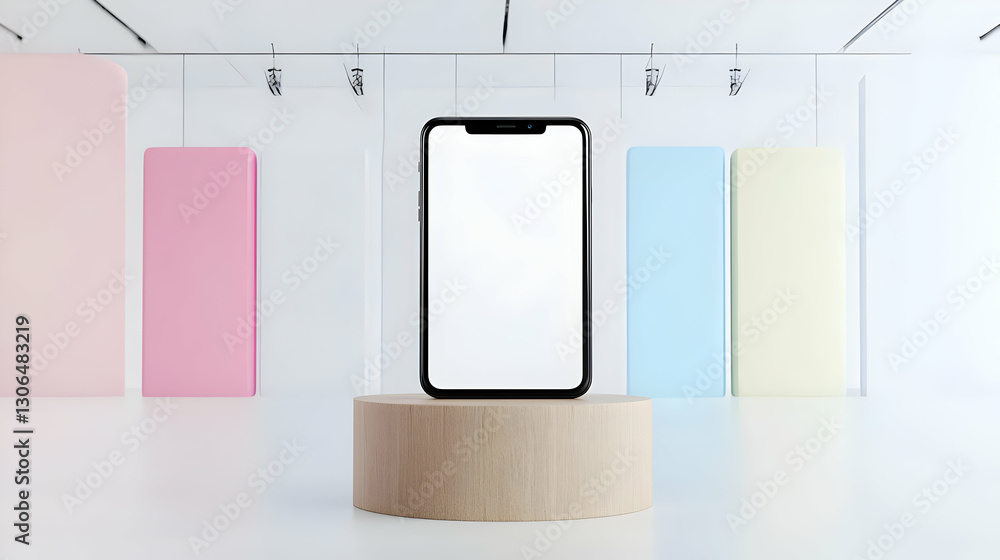 Aufkleber modern smartphone displayed in minimalist gallery setting