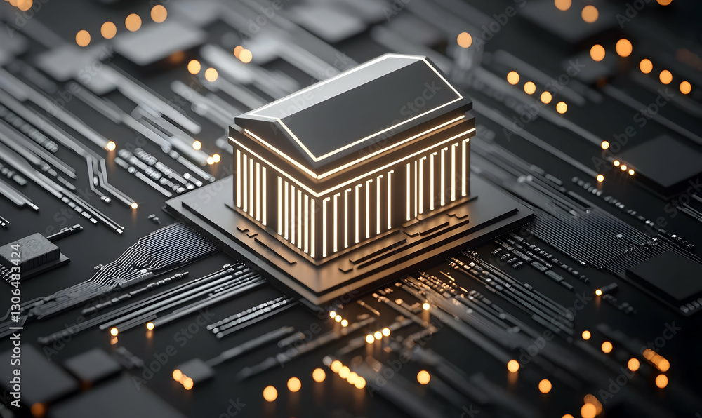 Poster digital concept of ancient architecture merging with modern technology