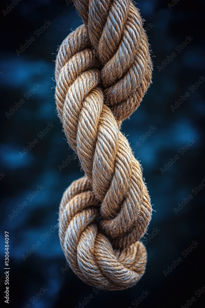 Poster A close-up view of a rope with a knot, perfect for illustrating concepts of binding or securing