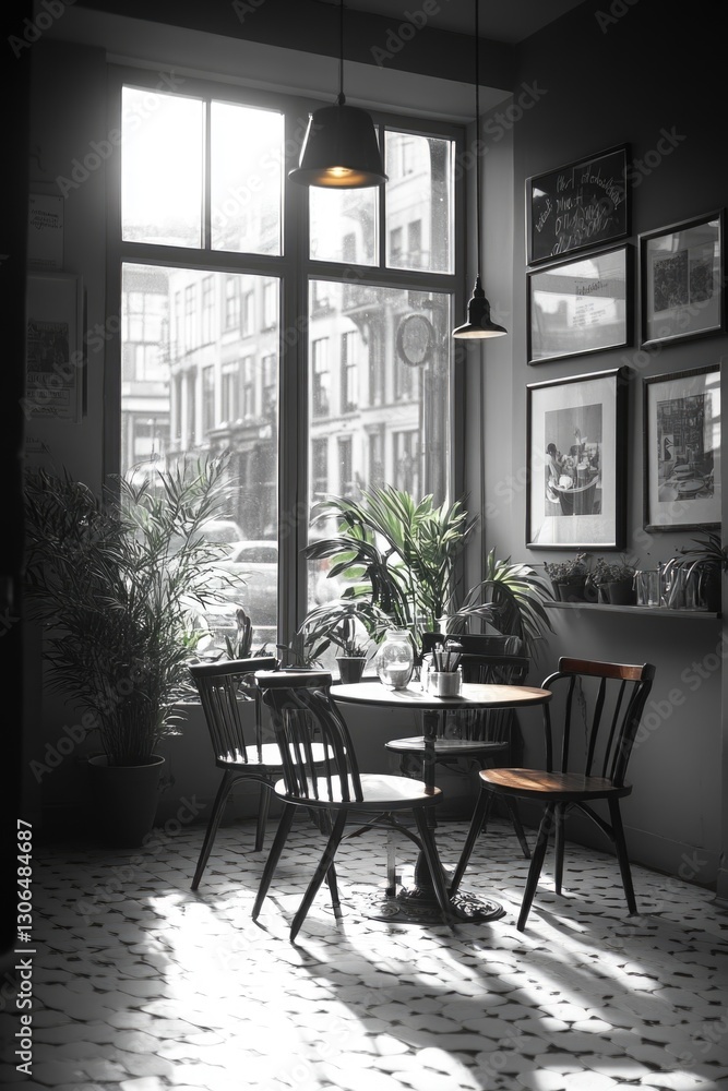 Poster a classic scene of a table and chairs in a simple yet elegant arrangement