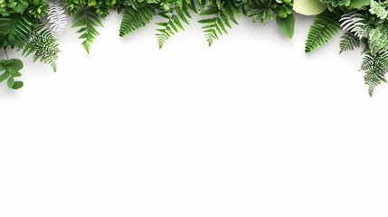 Lush Green Leaves and Ferns on a White Background for Design Use