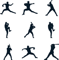Baseball Player Silhouettes: Pitching, Batting, and Action Poses