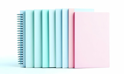 Colorful Notebooks and Spiral Bindings on a White Background