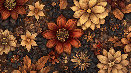 Fototapeta premium pattern featuring intricate mandala-style flowers in warm earthy tones high quality 