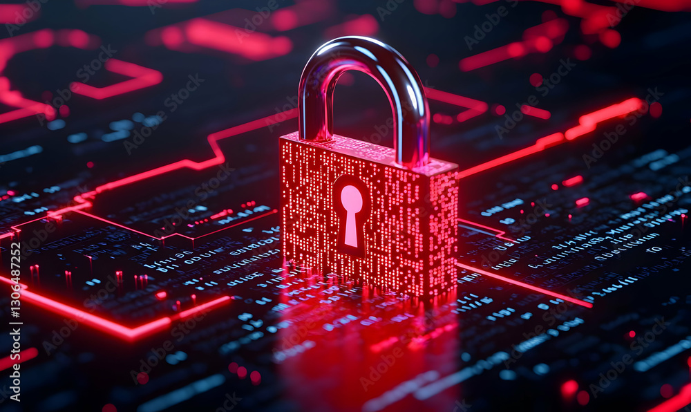 Poster digital lock symbolizing cybersecurity and data protection concepts