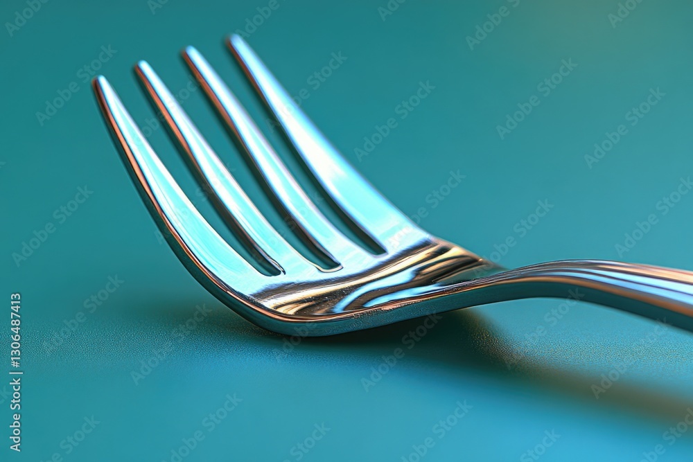 Poster A close-up shot of a fork resting on a table, with a simple and clean background