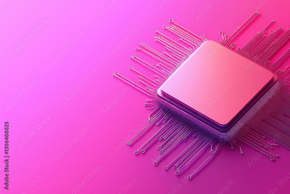 Poster orbiting data surrounds silver ai processor in digital universe