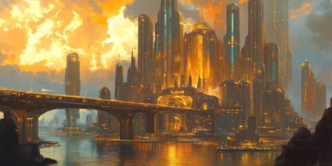 Science Fiction Fantasy Majestic Cityscape 8K AI art generated using Midjourney