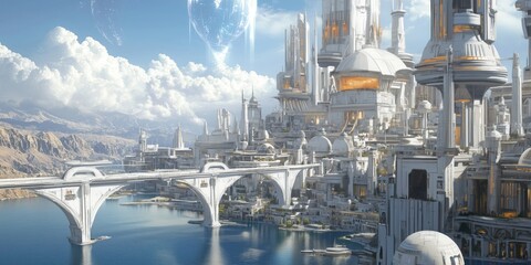Science Fiction Fantasy Majestic Cityscape 8K AI art generated using Midjourney