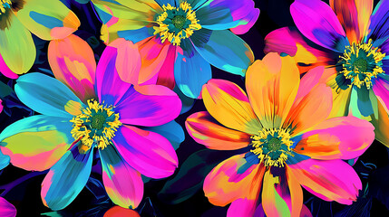art floral pattern oversized flowers in striking neon colors with a retro vibe high quality 