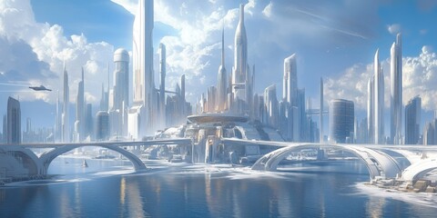 Science Fiction Fantasy Majestic Cityscape 8K AI art generated using Midjourney