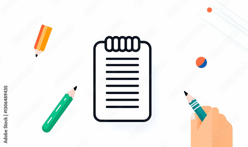 Poster handwritten notes on notebook surrounded by colorful stationery items