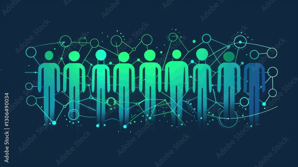Poster human avatar gathering as group representation unity of people. minimal style icons in digital form 