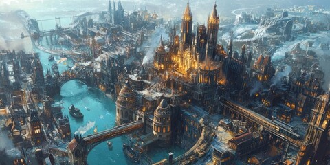 Science Fiction Fantasy Majestic Cityscape 8K AI art generated using Midjourney