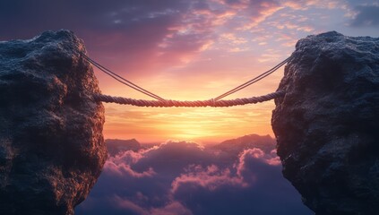 Bridge connecting two cliffs symbolizes mediation bridging understanding gaps.