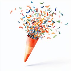 Celebratory confetti burst festive event watercolor art bright background abstract perspective joyful celebration, isolated on white background