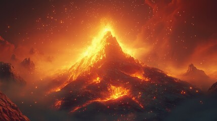 Ancient phoenix resting on glowing mountain peak, radiant flames softly flickering, majestic and serene, fantasy art, ultra-detailed, 8k