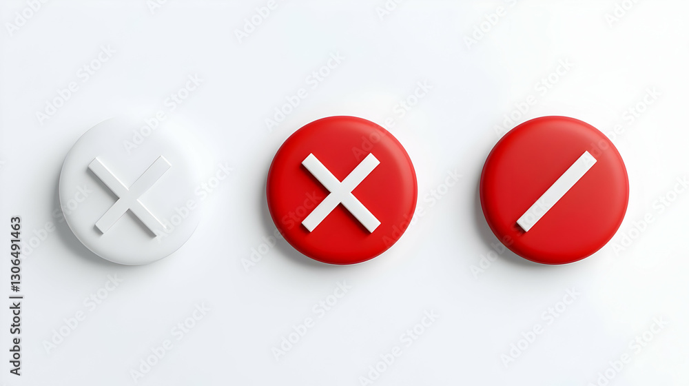 Poster buttons with symbols for approval and rejection on white background