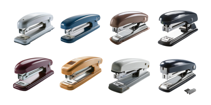 Various Staplers in Different Colors and Designs, PNG collection, set bundle, isolate on transparent or white background