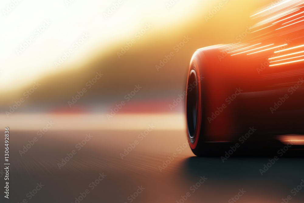 Poster dynamic motion of racing car, showcasing speed and power through