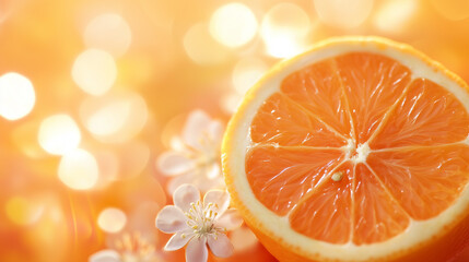 A vibrant orange radiates health, surrounded by abstract symbols of joy and mental well-being, evoking warmth and positivity.