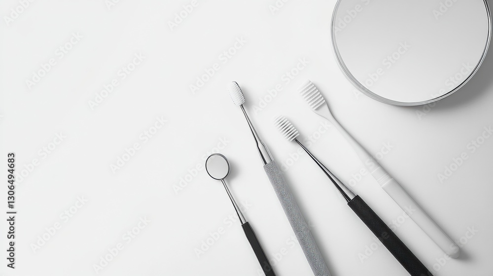 Poster Expertly arranged dental instruments on a soft background for a professional presentation of oral hygiene tools Generative AI