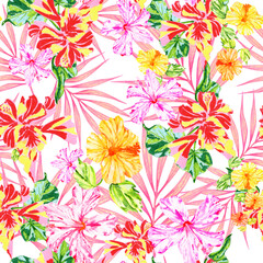 Hawaiian watercolor vintage Seamless floral pattern