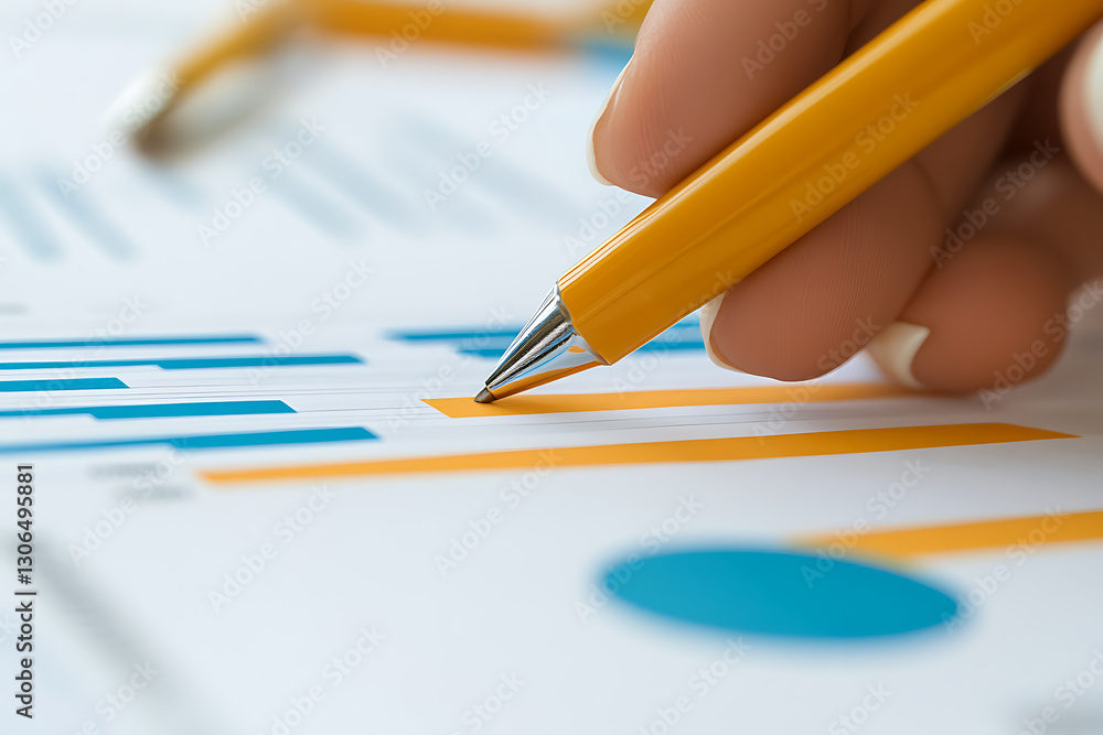 Poster analyzing business growth strategies office space infographic data professional environment close-up