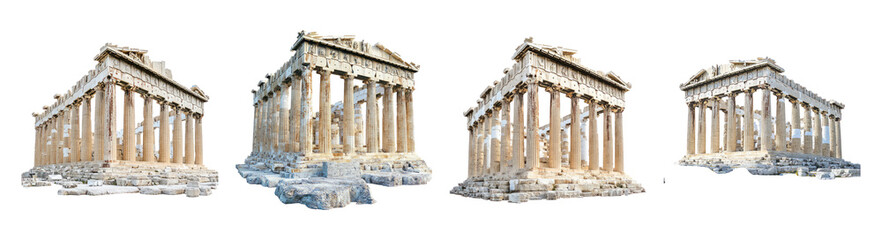 Obraz premium Ancient Temple Architecture with Classic Columns and Ruins, Isolated on Transparent Background