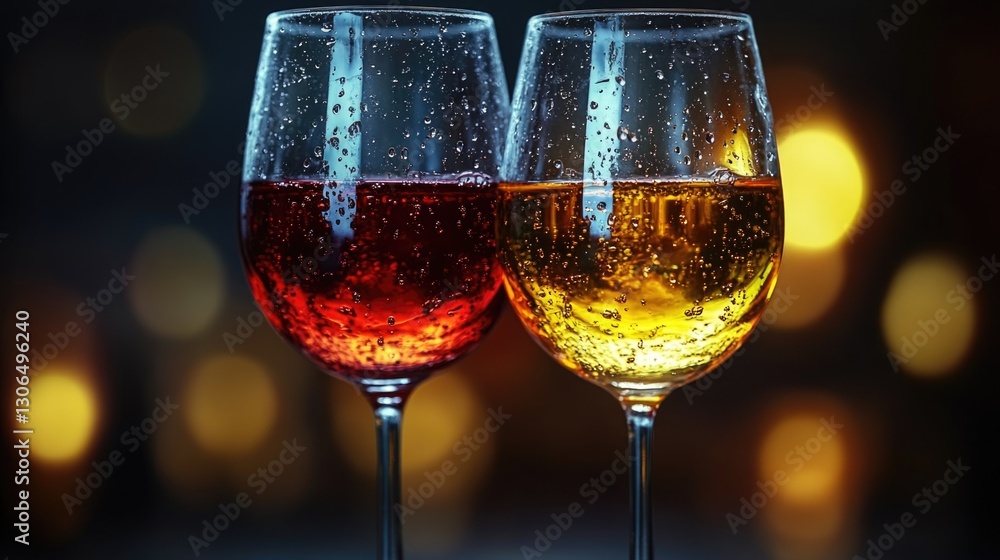 Poster two wine glasses sit together on a table or surface, empty and waiting for use