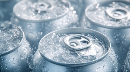 On a warm summer day, shiny aluminum cans filled with fizzy beverages nestle in a layer of ice, inviting everyone to enjoy a cold and refreshing drink during a lively gathering