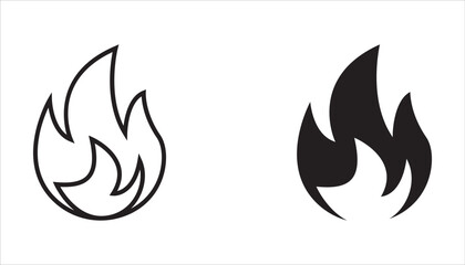 Fire flame icon set. Burning symbol. Fireball sign. Energy illustration isolated.