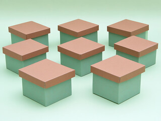 Creative packaging solutions stylish boxes arranged artistically studio setting product photography minimalist aesthetic