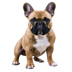 Obraz premium Brown puppy sits isolated. Dog has short fur and big ears. Little animal looks forward. Transparent png.