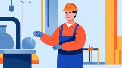 Male Worker Inspecting Metallic Sphere in Industrial Setting