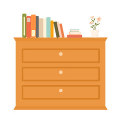 Wooden Bookshelf and Cupboard Home Furniture Illustration