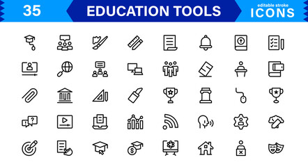 Education Tools Icon Set. High-Quality Icons for Classroom, Learning, Teaching, and Study Resources Designs