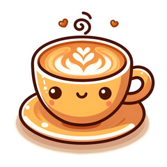 Obraz premium Whimsical latte art in a cute cup with smiling face design and heart accents on a playful saucer