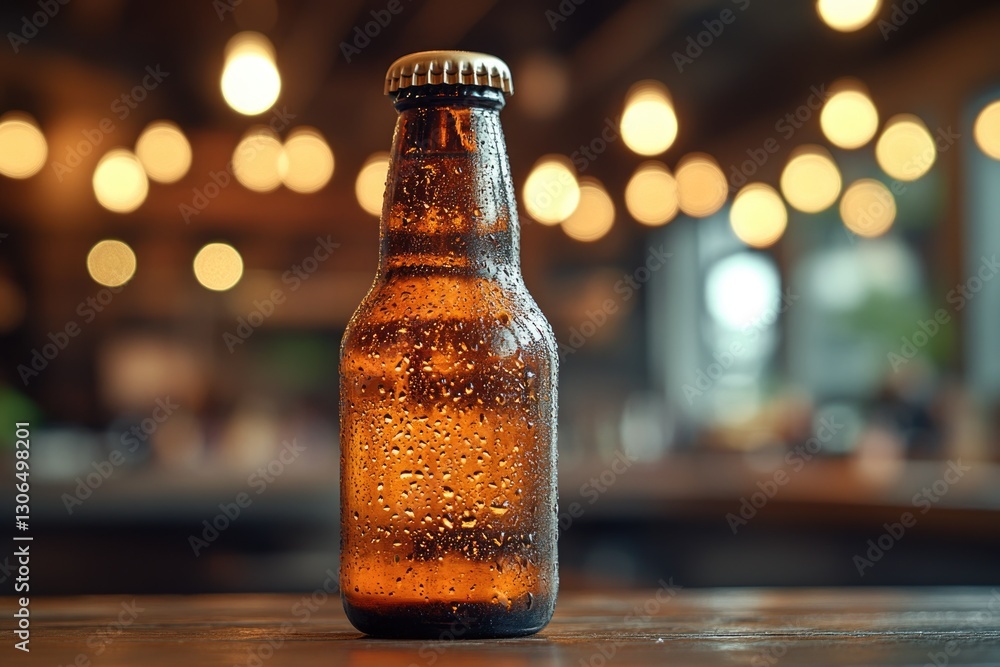 Aufkleber a single bottle of beer placed on a wooden table, perfect for capturing a moment or creating a scene